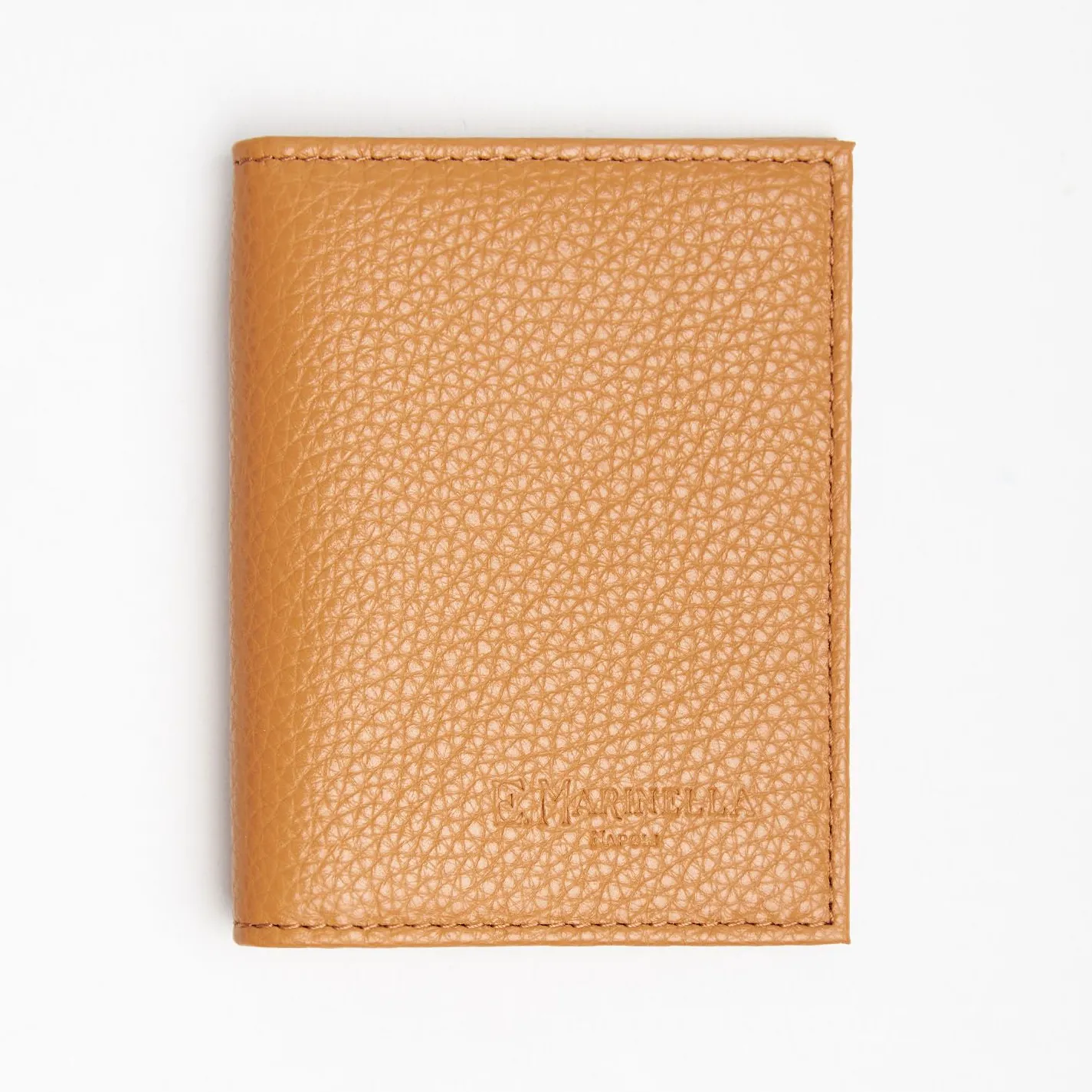 Light Brown Hammered Leather Folding Card Holder - 10 Compartments