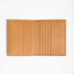 Light Brown Hammered Leather Folding Card Holder - 10 Compartments