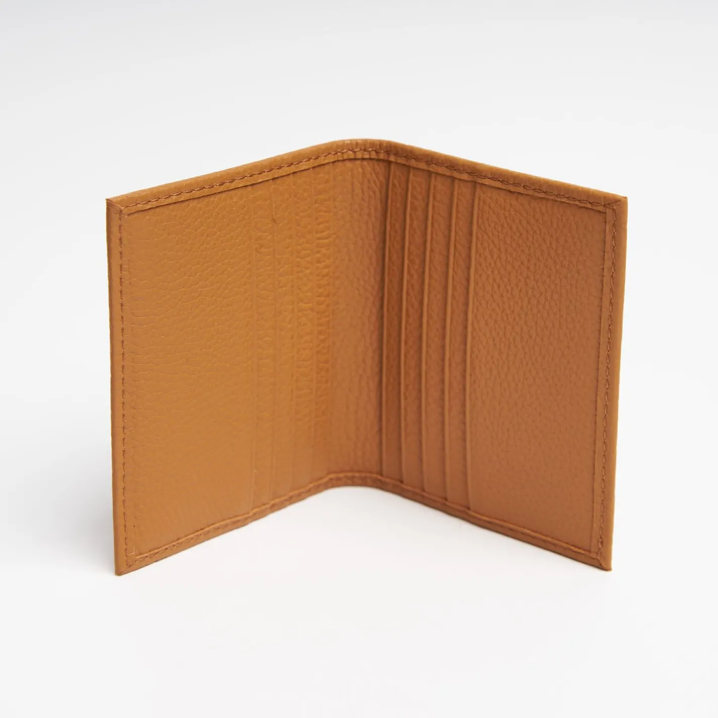 Light Brown Hammered Leather Folding Card Holder - 10 Compartments
