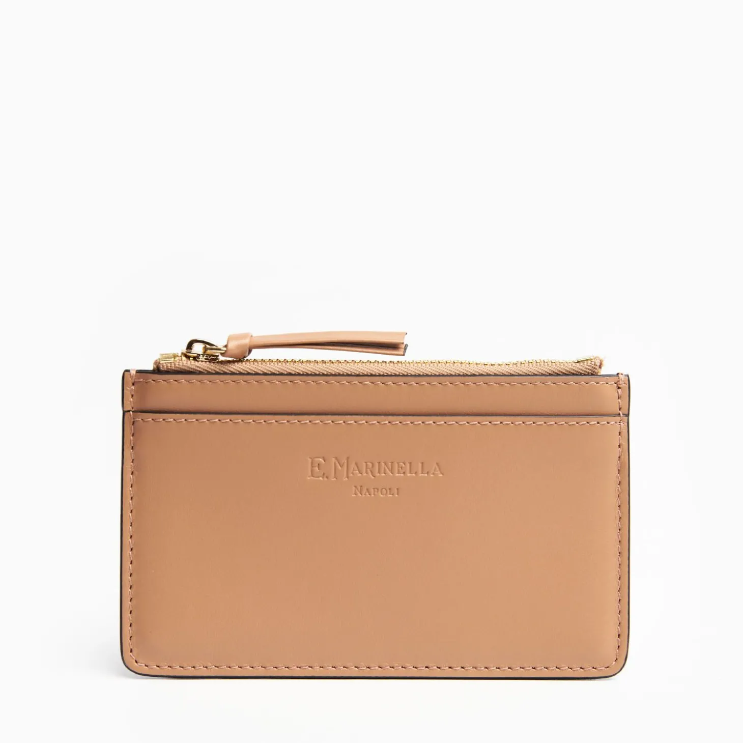 Light Brown Leather Zip Credit Card Holder