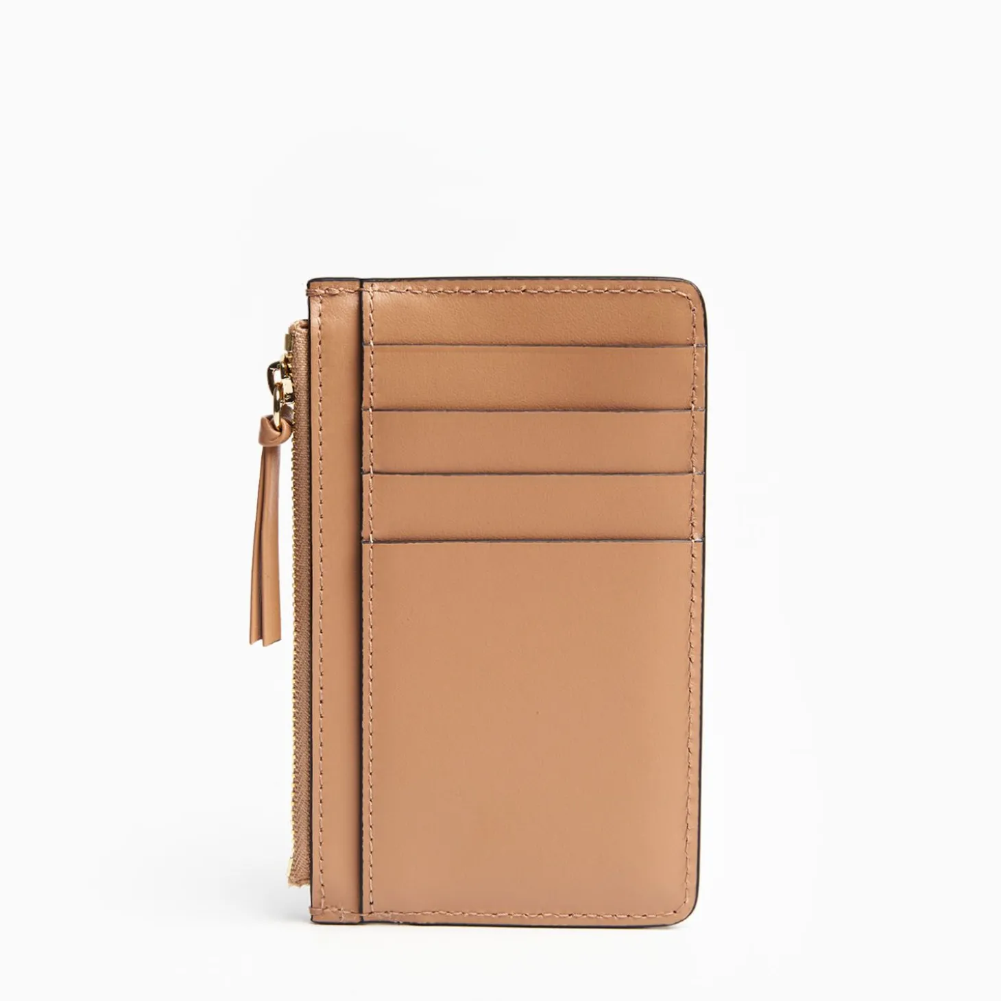 Light Brown Leather Zip Credit Card Holder