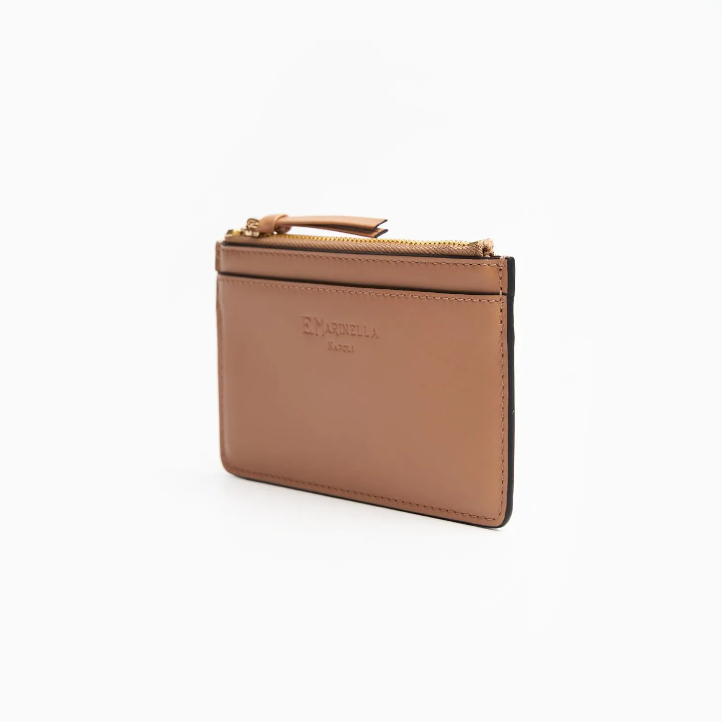 Light Brown Leather Zip Credit Card Holder
