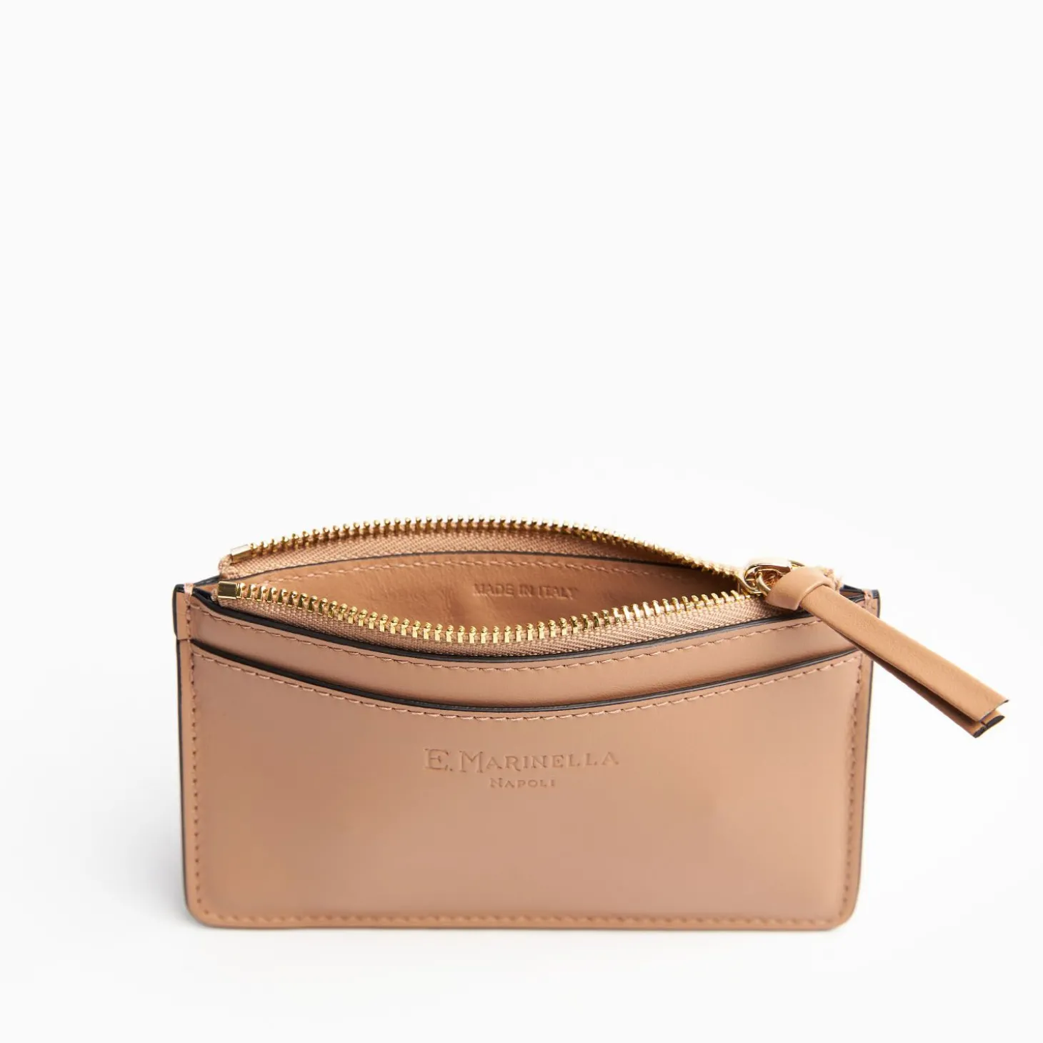 Light Brown Leather Zip Credit Card Holder