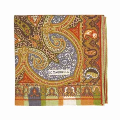 Light Green And Brown Wool Stole - Damask Pattern