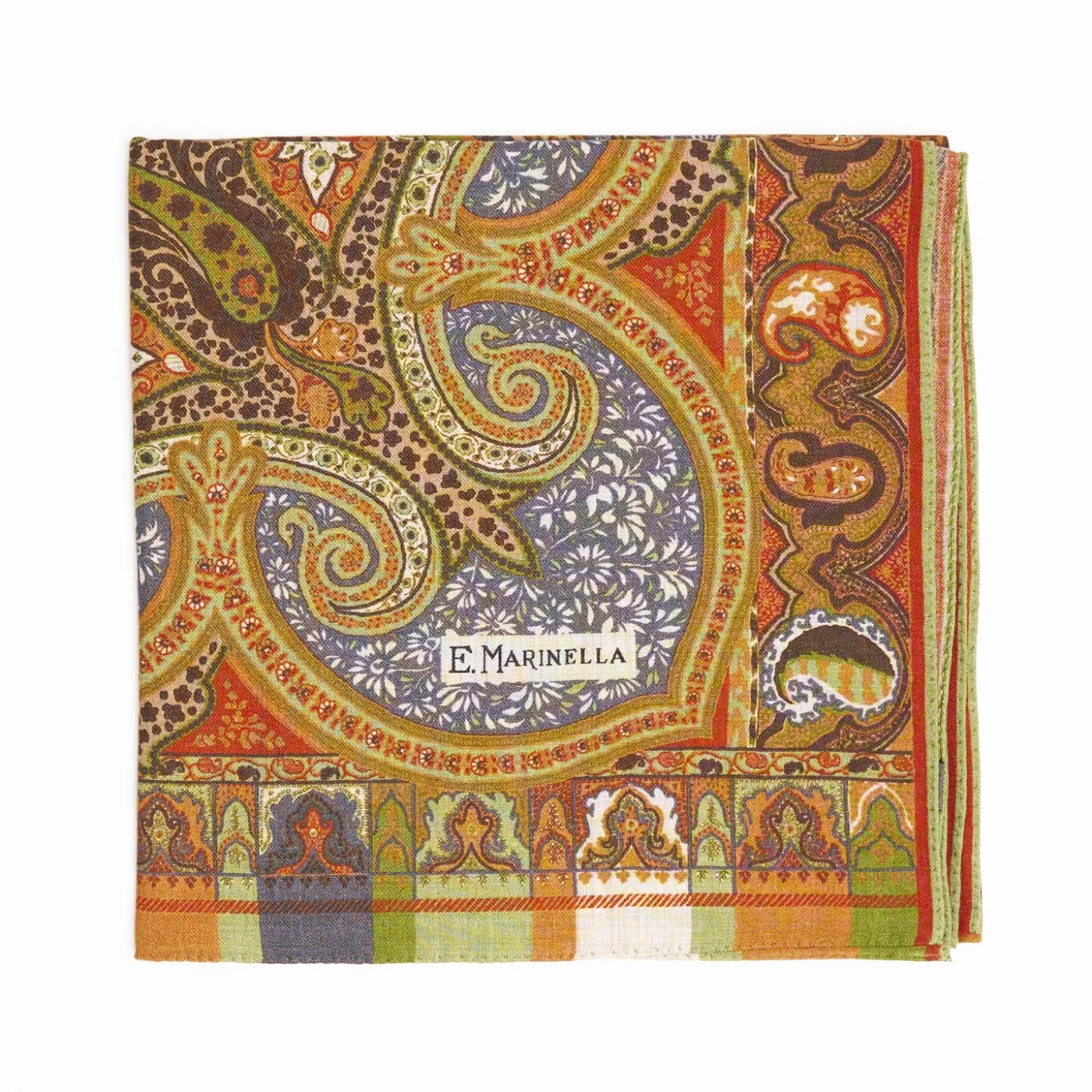 Light Green And Brown Wool Stole - Damask Pattern