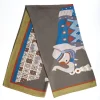 Light Green And Gray Wide Wool Scarf - Ethnic Pattern