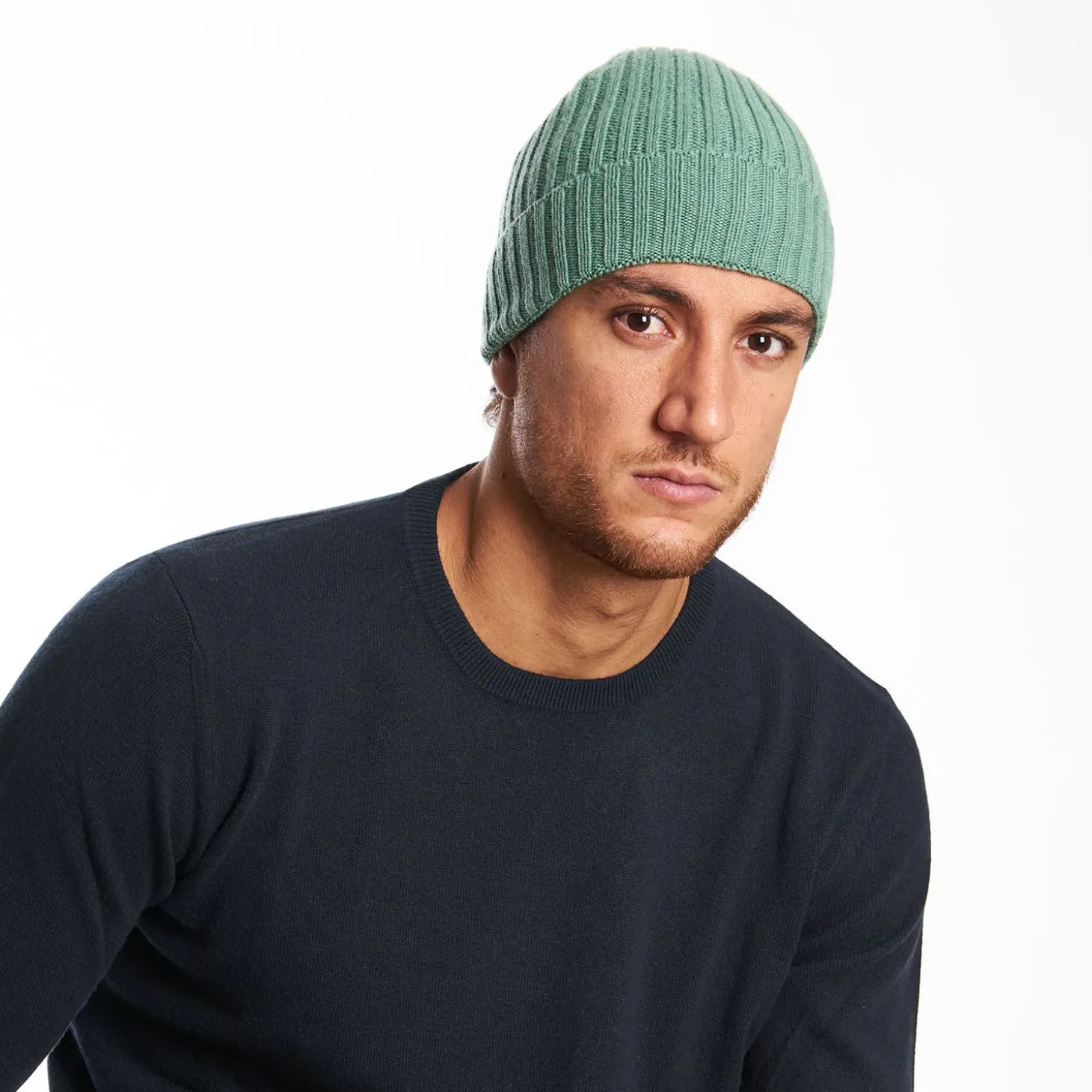Light Green Cashmere Ribbed Beanie