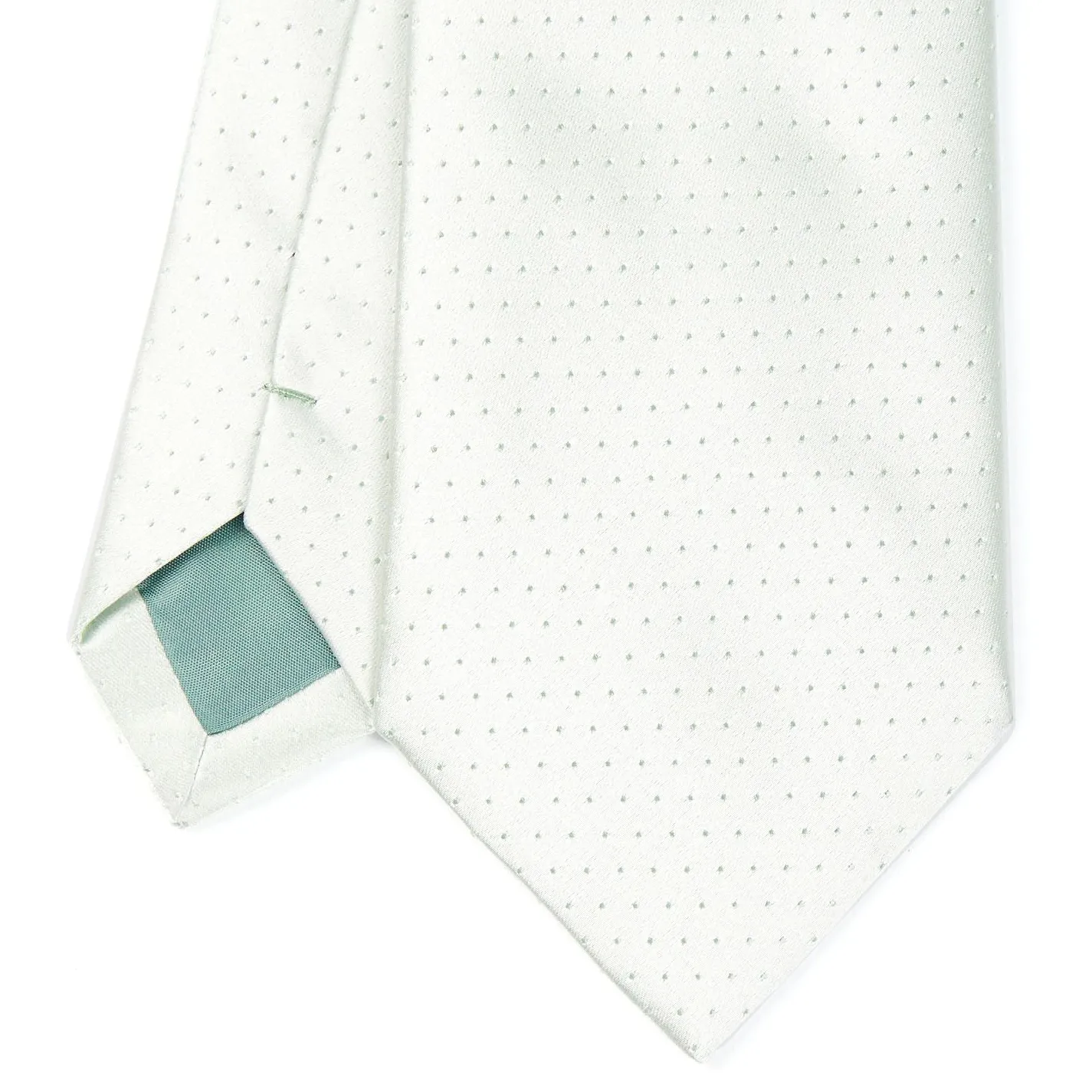 Light Green Cerimonial Silk Satin Tie Small Polka Dot Pattern