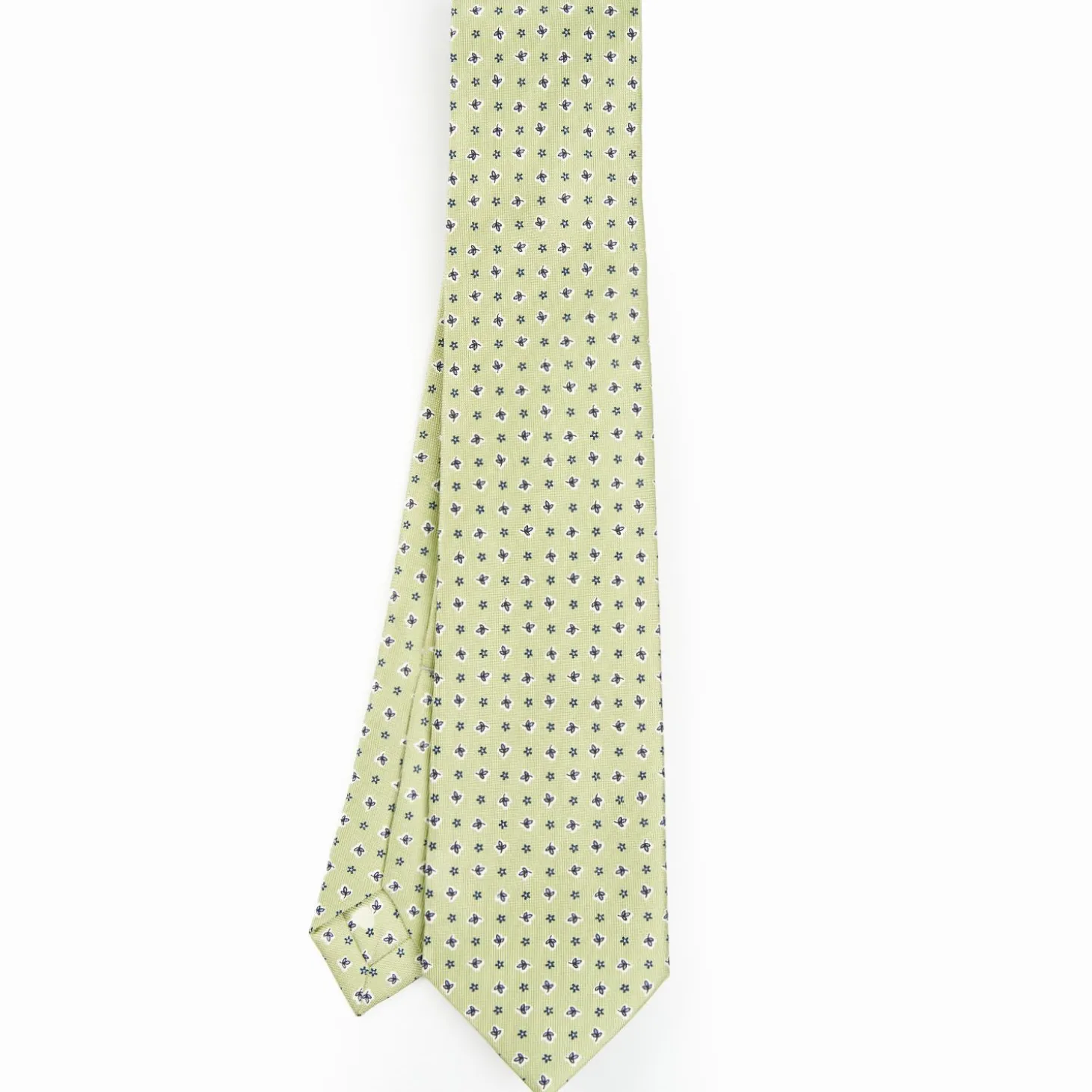 Light Green 9 Fold Sartorial Silk Tie - Small Flower Pattern
