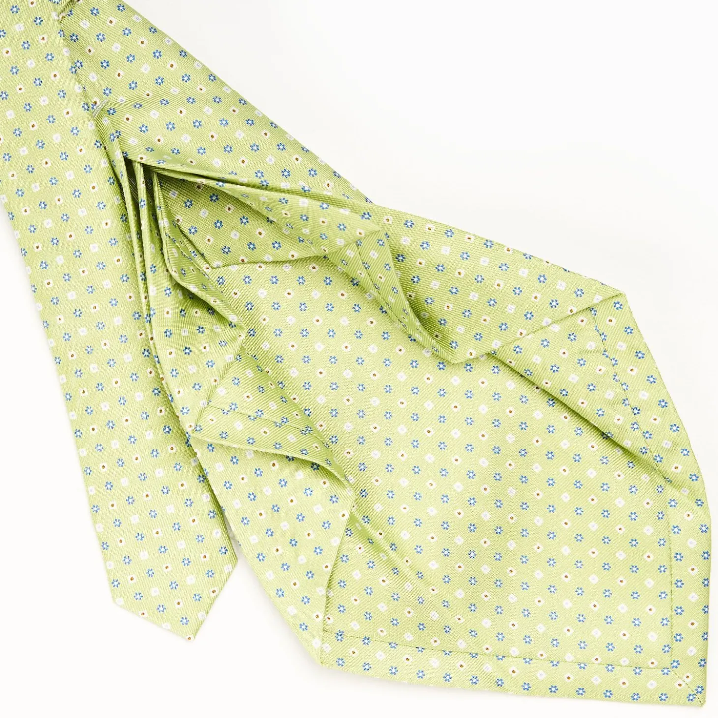 Light Green 7 Fold Sartorial Silk Tie - Small Flower Pattern
