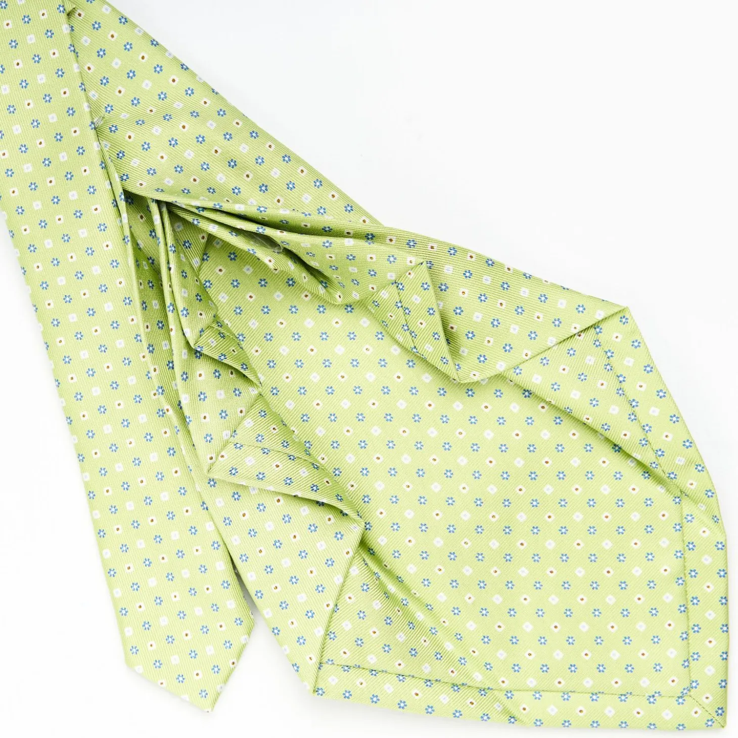 Light Green 9 Fold Sartorial Silk Tie Small Flower Pattern