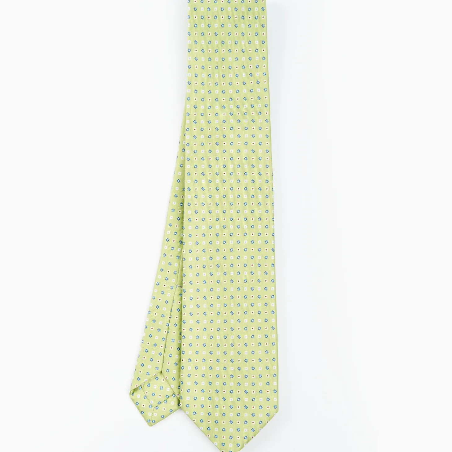 Light Green 9 Fold Sartorial Silk Tie Small Flower Pattern