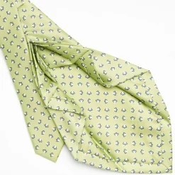 Light Green 7 Fold Sartorial Silk Tie - Small Flower Pattern