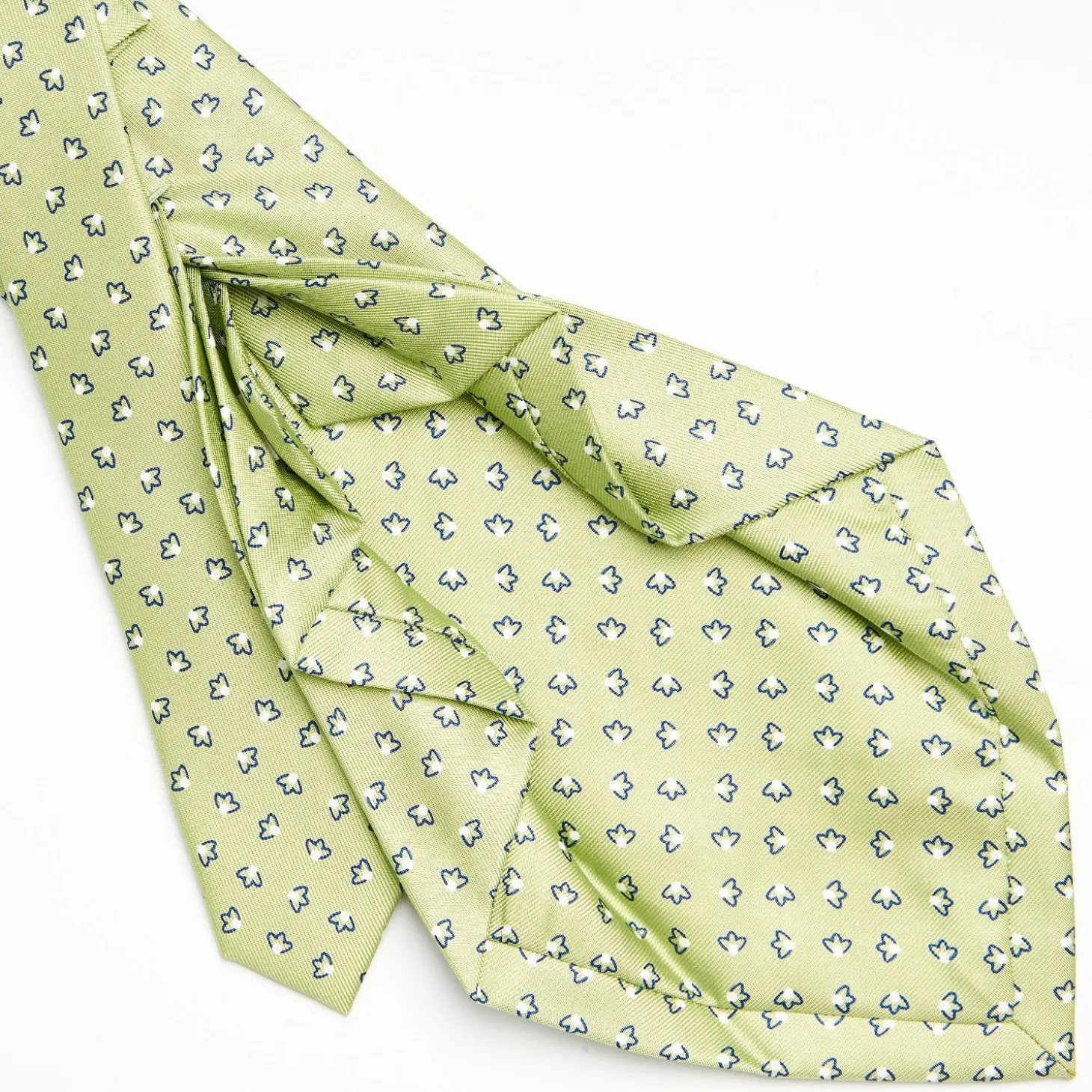 Light Green 7 Fold Sartorial Silk Tie - Small Flower Pattern