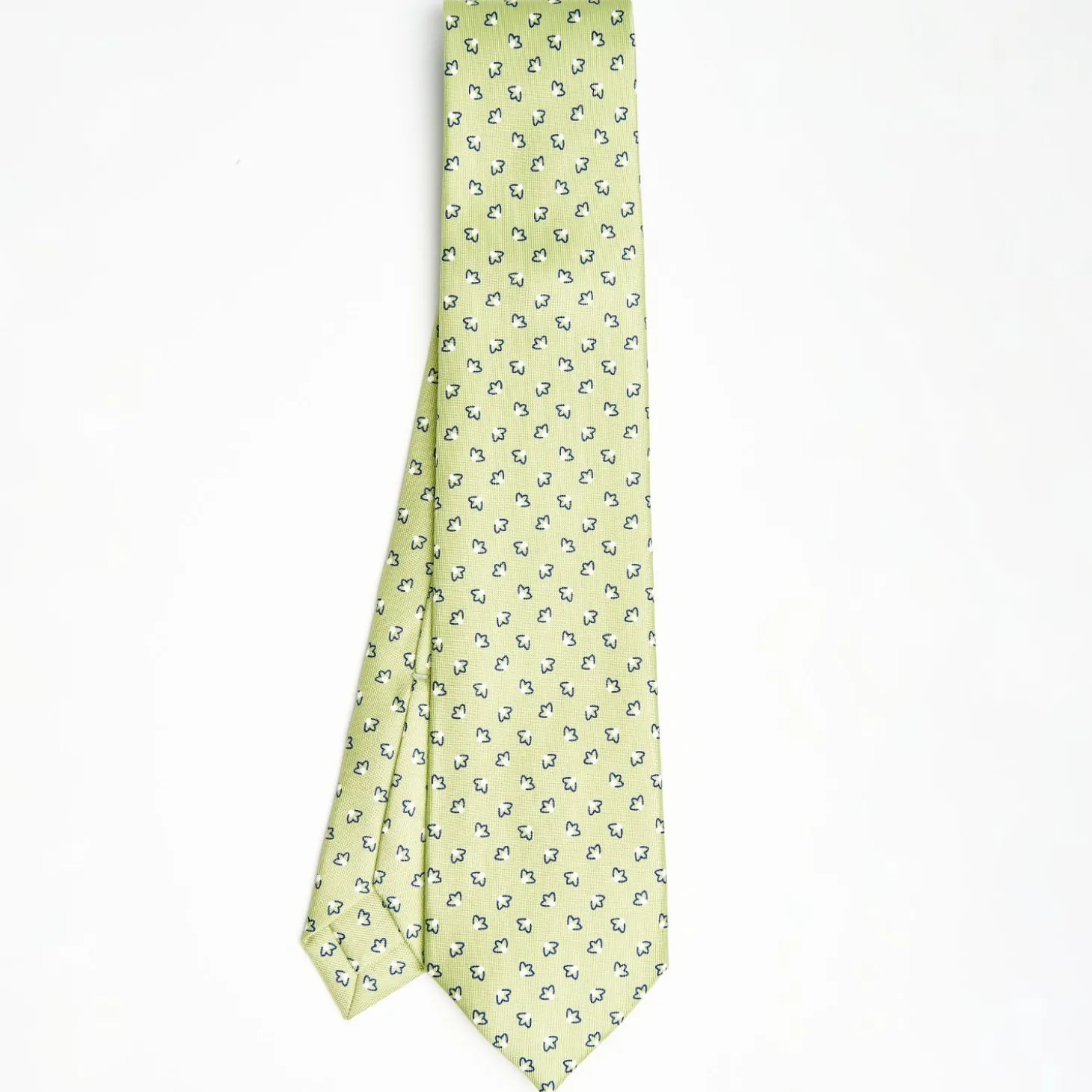 Light Green 7 Fold Sartorial Silk Tie - Small Flower Pattern