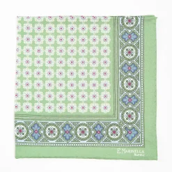 Light Green Hand-Printed Silk Pocket Square Large Flower Pattern