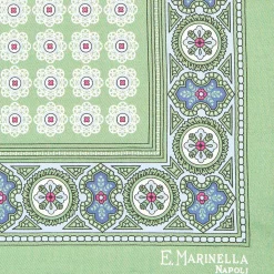 Light Green Hand-Printed Silk Pocket Square Large Flower Pattern