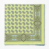 Light Green Hand-Printed Silk Pocket Square - Paisley Pattern