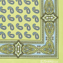 Light Green Hand-Printed Silk Pocket Square - Paisley Pattern
