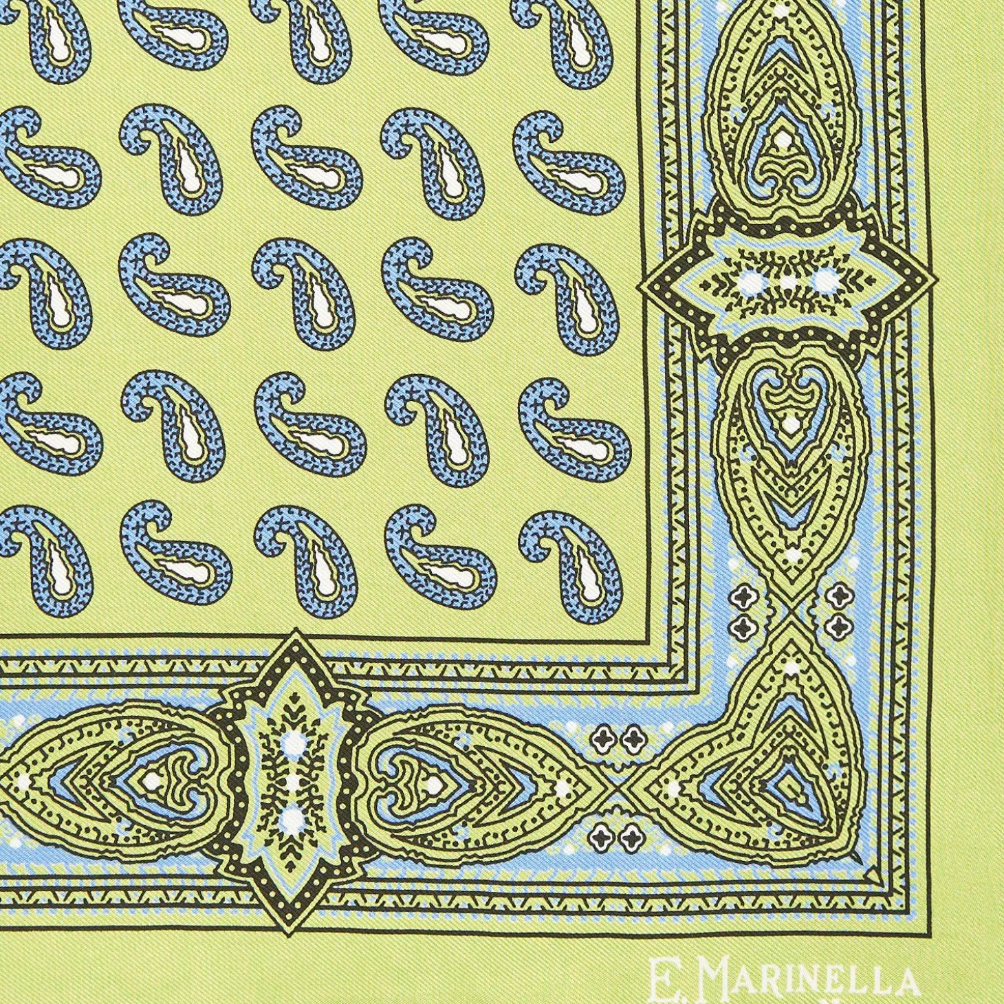 Light Green Hand-Printed Silk Pocket Square - Paisley Pattern