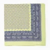 Light Green Hand-Printed Silk Pocket Square Large Flower Pattern