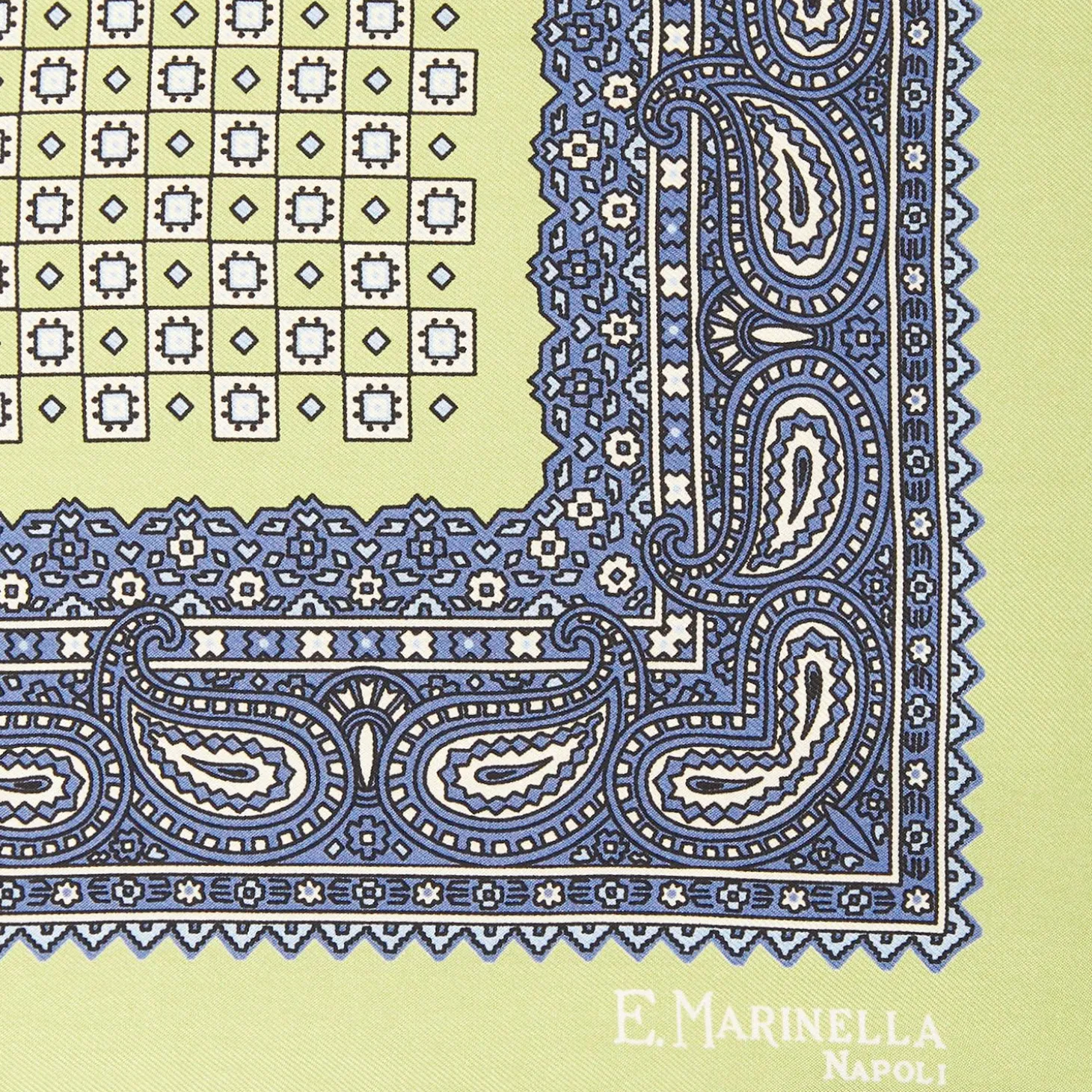 Light Green Hand-Printed Silk Pocket Square Large Flower Pattern