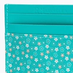 Light Green Leather And Silk Credit Card Holder - 5 Compartments