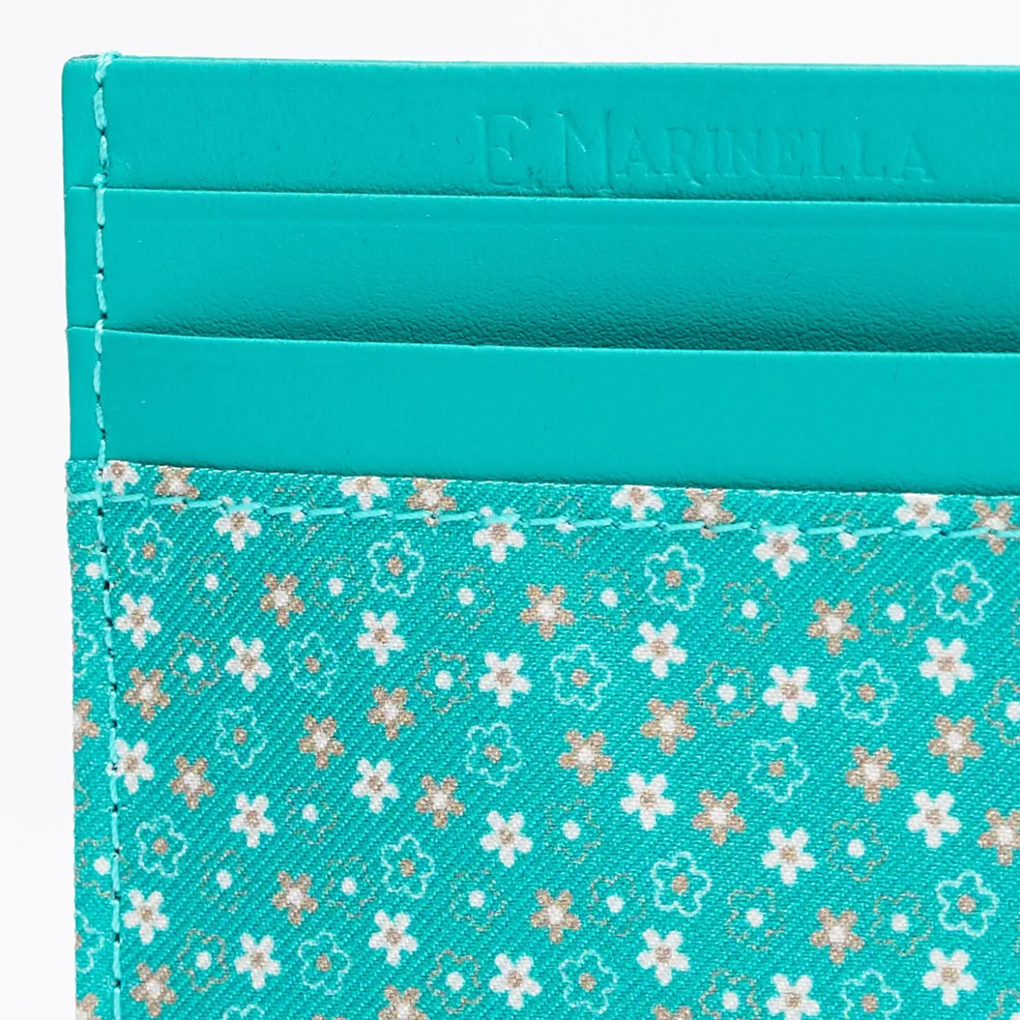 Light Green Leather And Silk Credit Card Holder - 5 Compartments