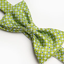 Light Green Pre-Knotted Silk Bowtie - Polka Dot Pattern