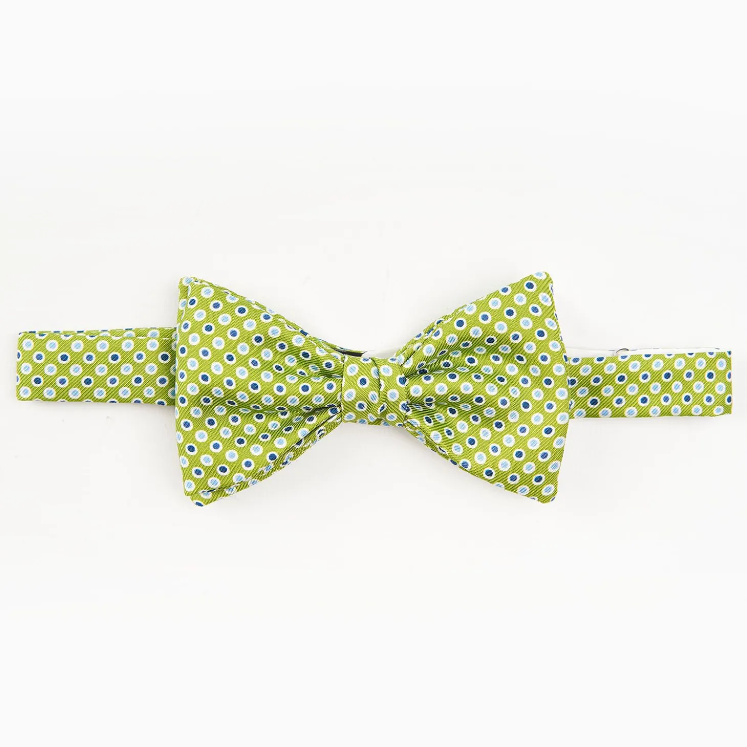 Light Green Pre-Knotted Silk Bowtie - Polka Dot Pattern
