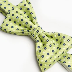 Light Green Pre-Knotted Silk Bowtie - Small Flower Pattern