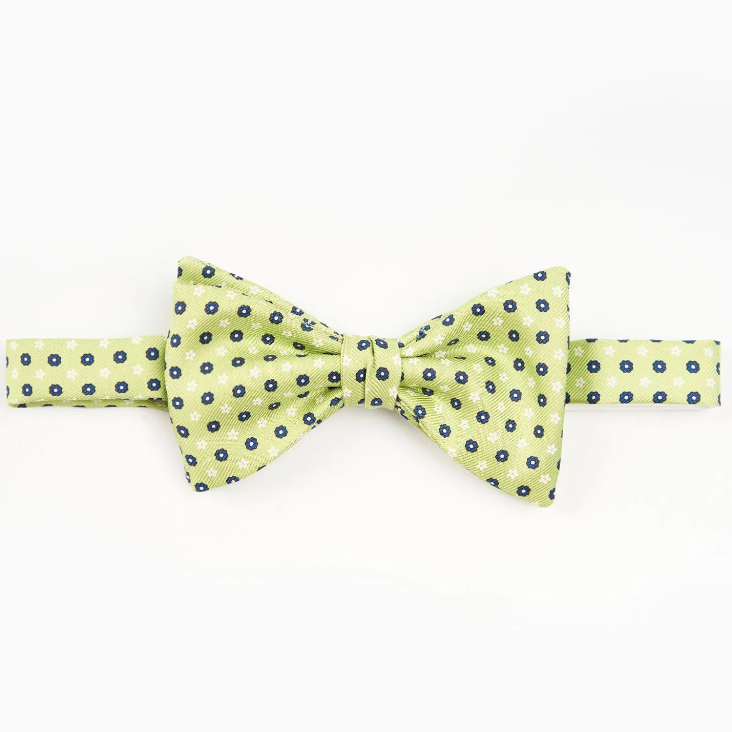Light Green Pre-Knotted Silk Bowtie - Small Flower Pattern