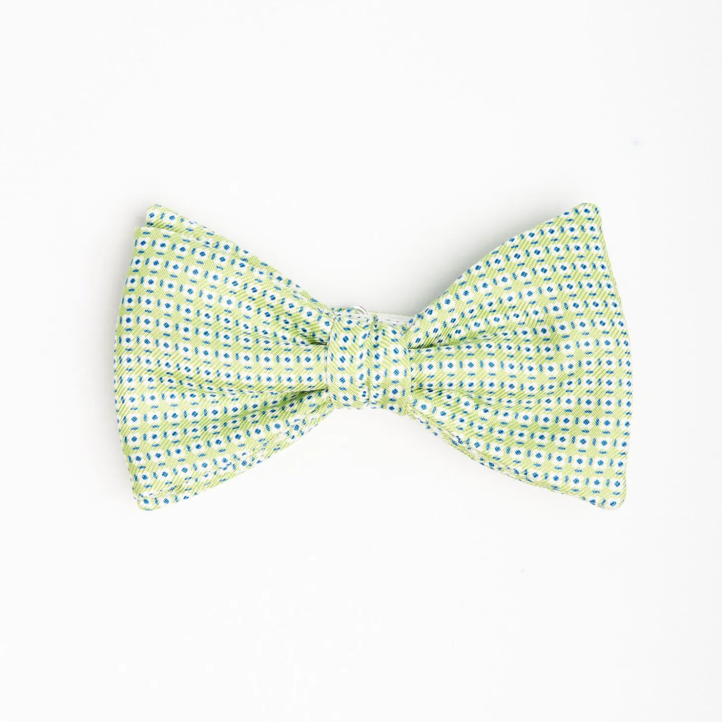 Light Green Pre-Knotted Silk Bowtie - Small Geometric Pattern