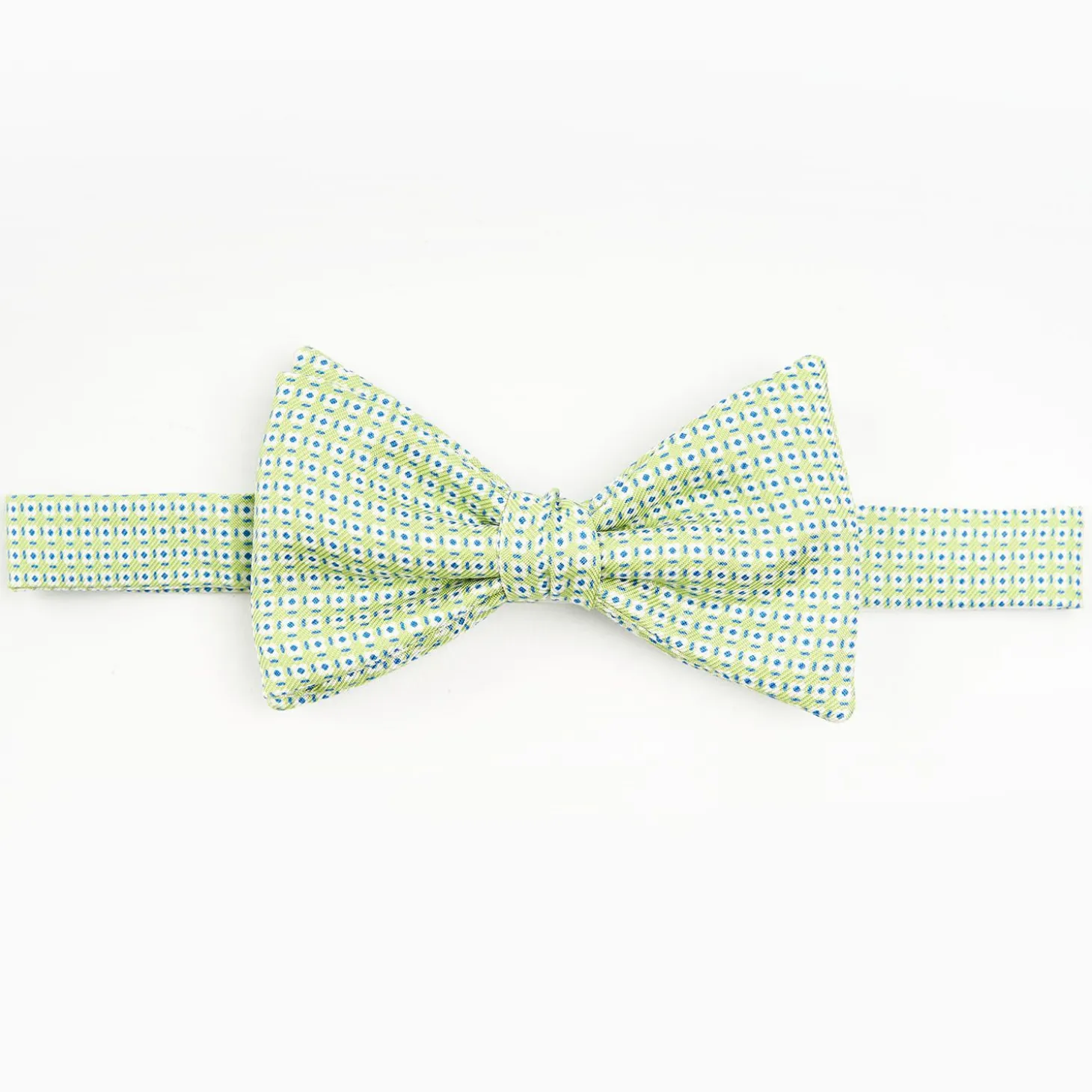 Light Green Pre-Knotted Silk Bowtie - Small Geometric Pattern