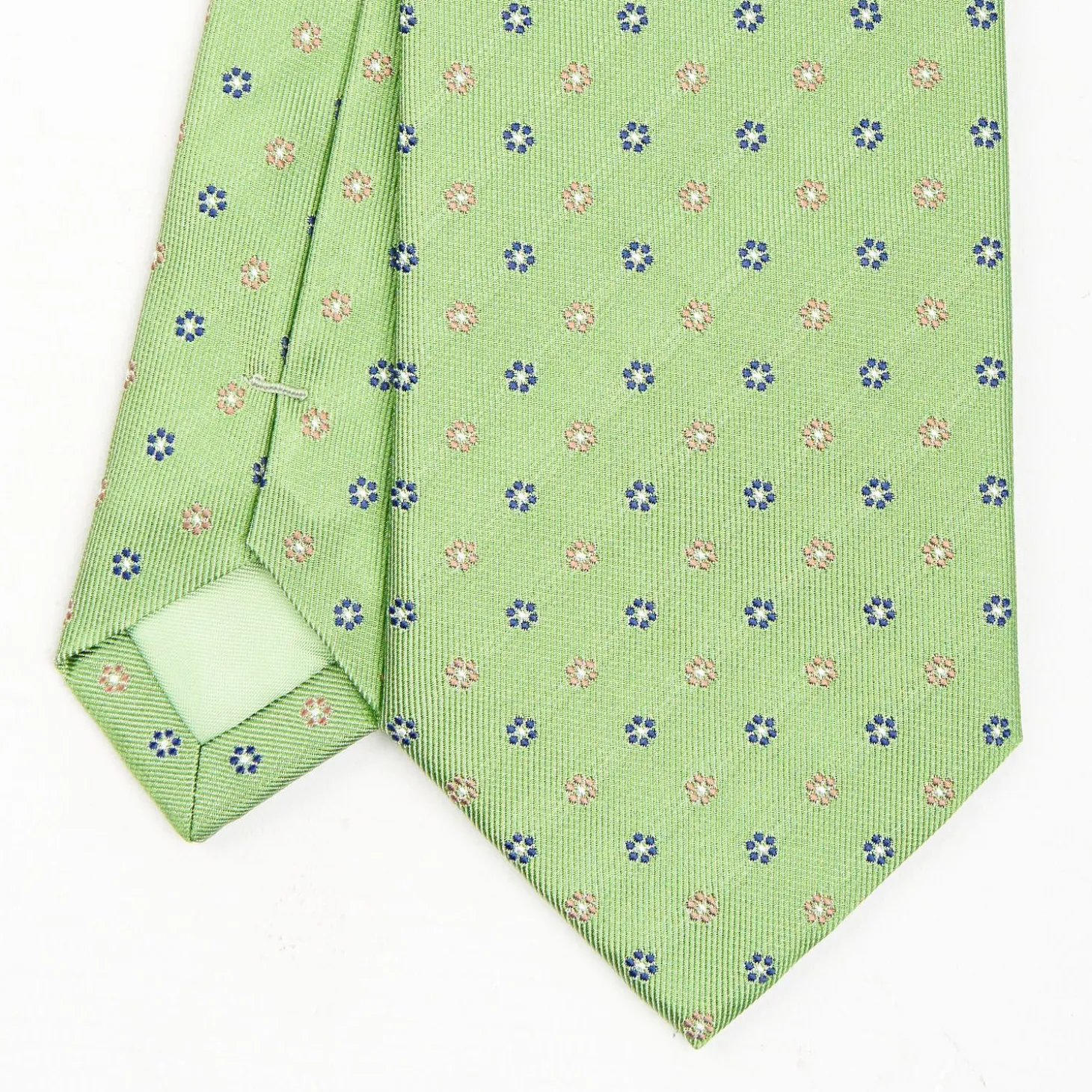 Light Green Sartorial Jacquard Silk Tie - Small Flower Designs