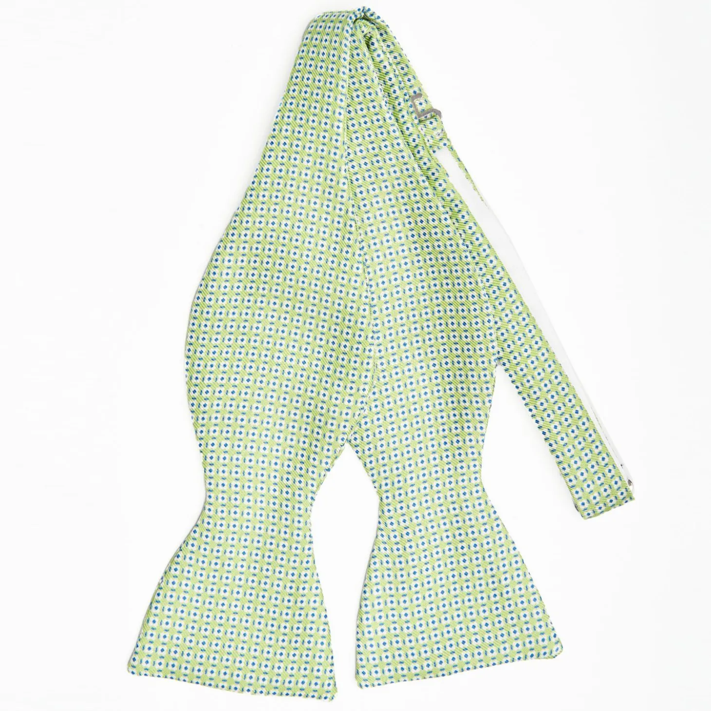 Light Green Silk Bowtie To Self-Tie - Small Flower Pattern