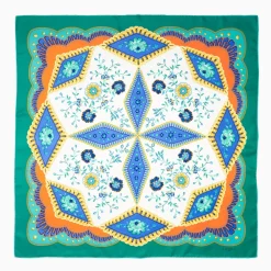 Light Green Silk Scarf 90 - Floral Pattern