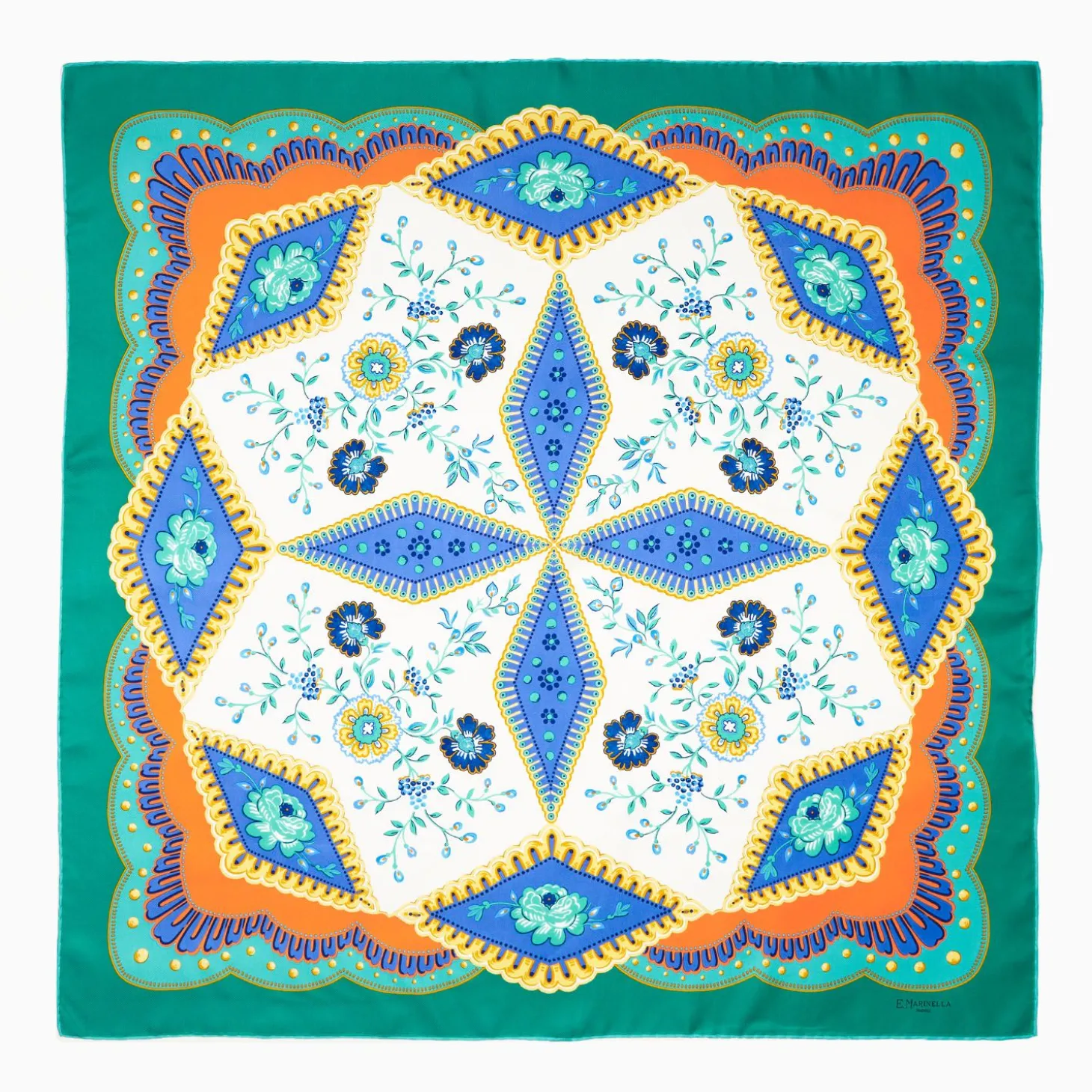 Light Green Silk Scarf 90 - Floral Pattern