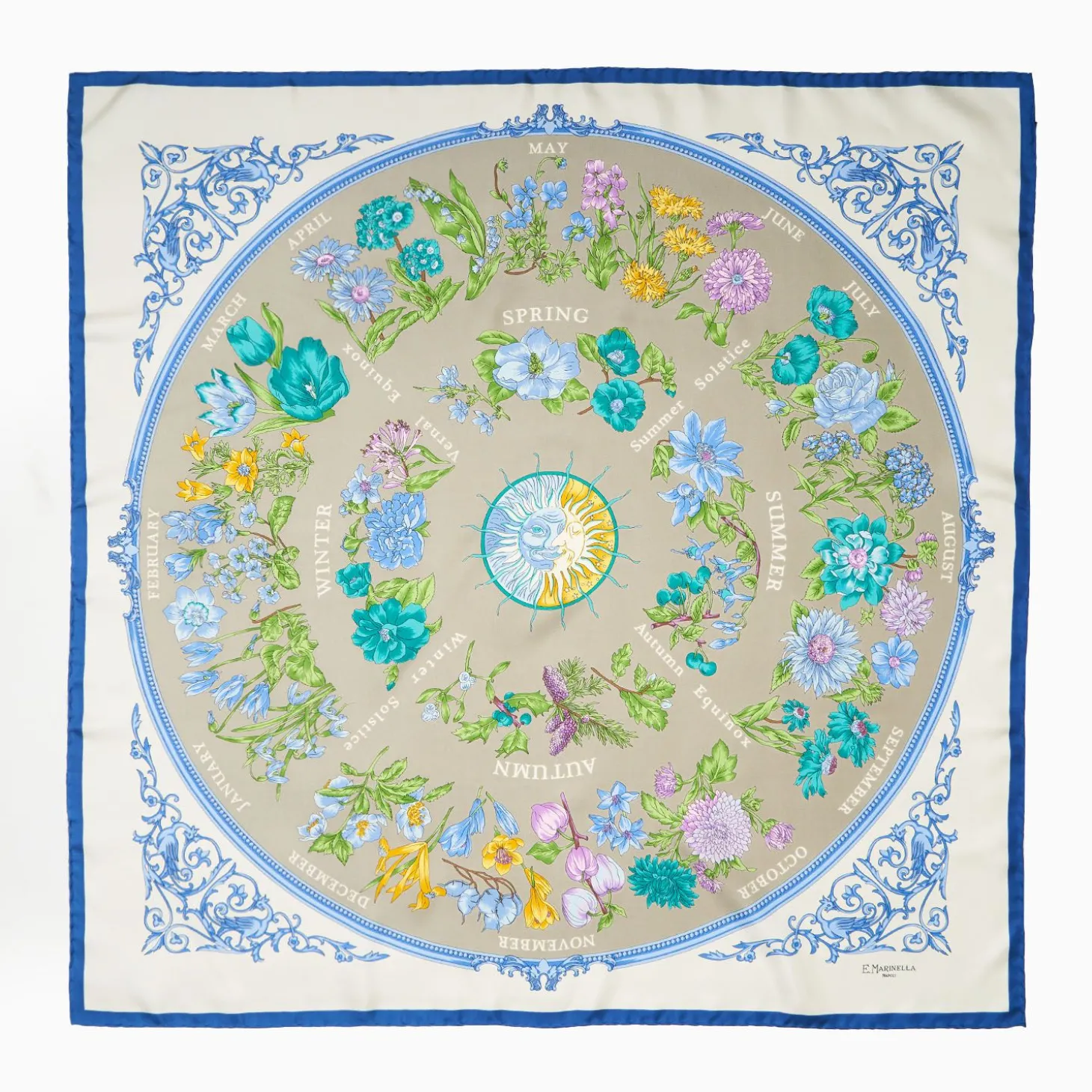 Light Green Silk Scarf 90 - The Wheel Of Seasons