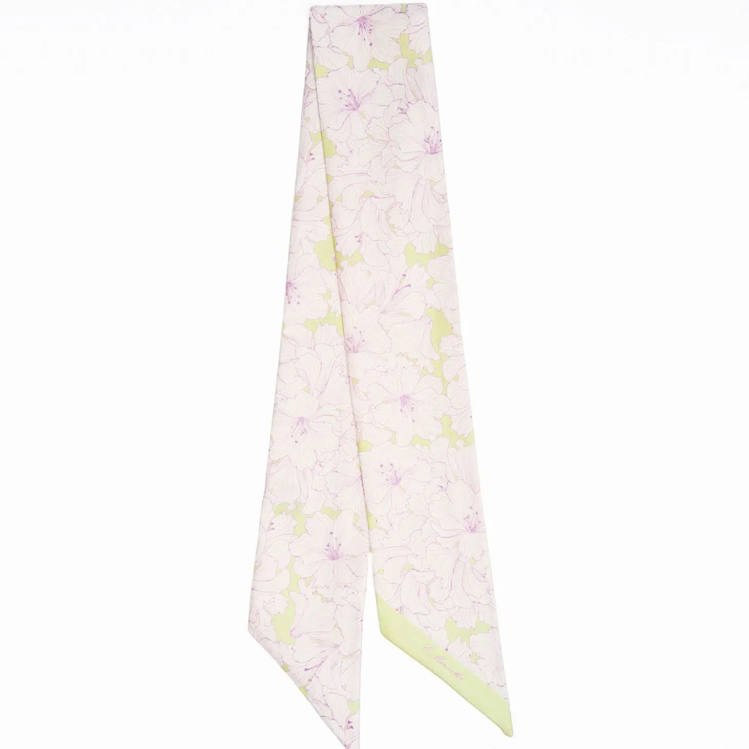 Light Green Silk Twilly - Floral Pattern