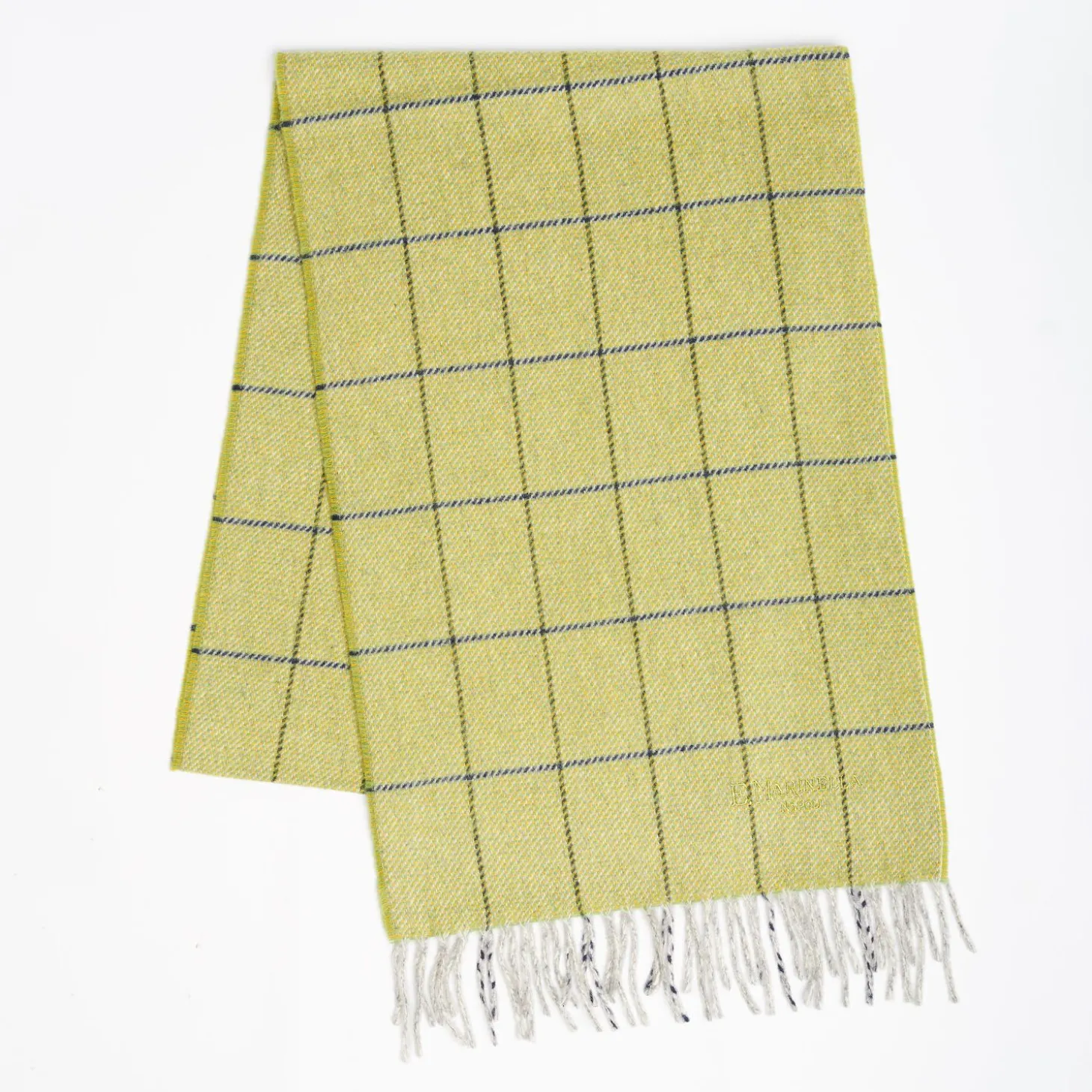 Light Green Wool Plaid Fringed Scarf