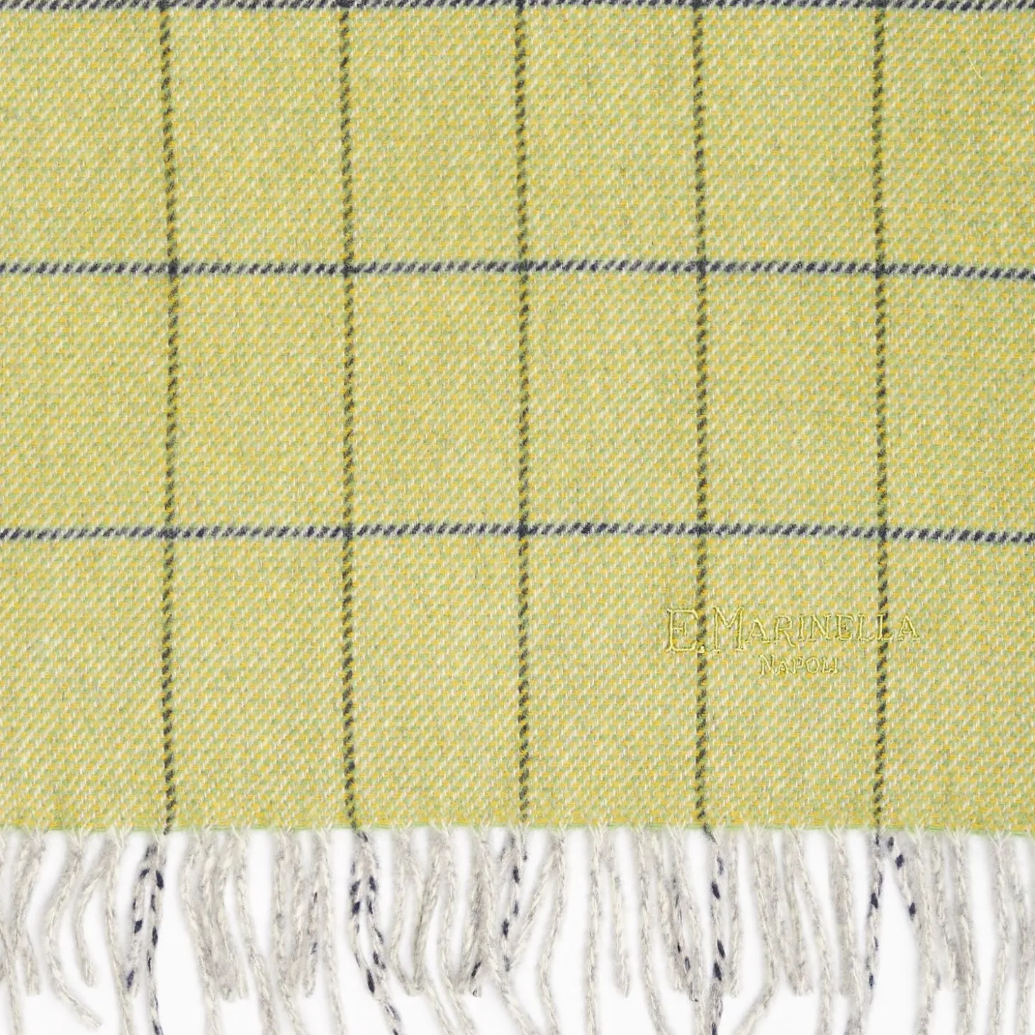 Light Green Wool Plaid Fringed Scarf