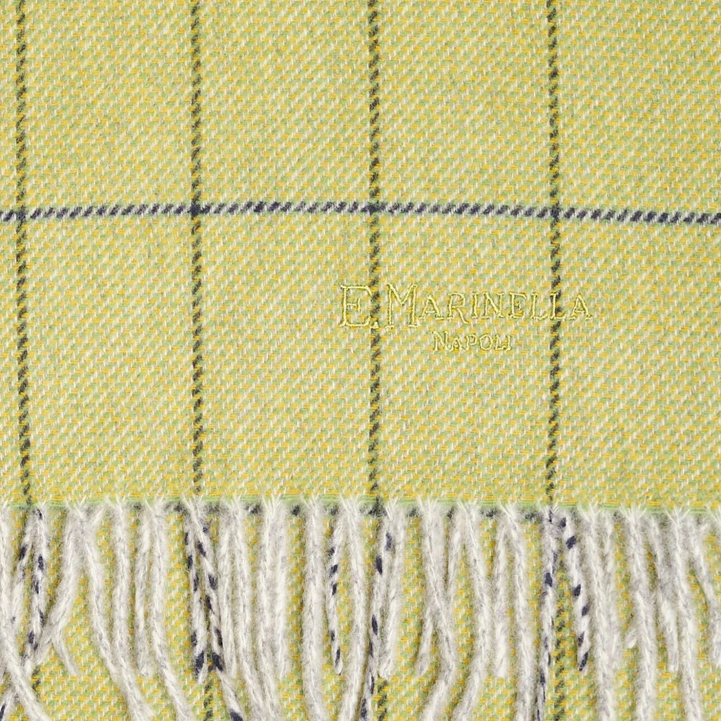 Light Green Wool Plaid Fringed Scarf