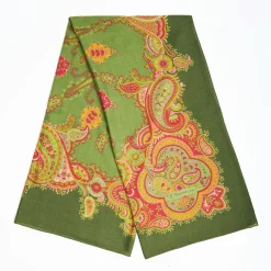 Light Green Wool Stole With Floral And Paisley Patterns