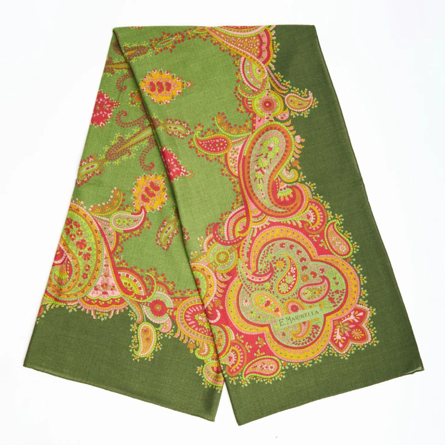 Light Green Wool Stole With Floral And Paisley Patterns