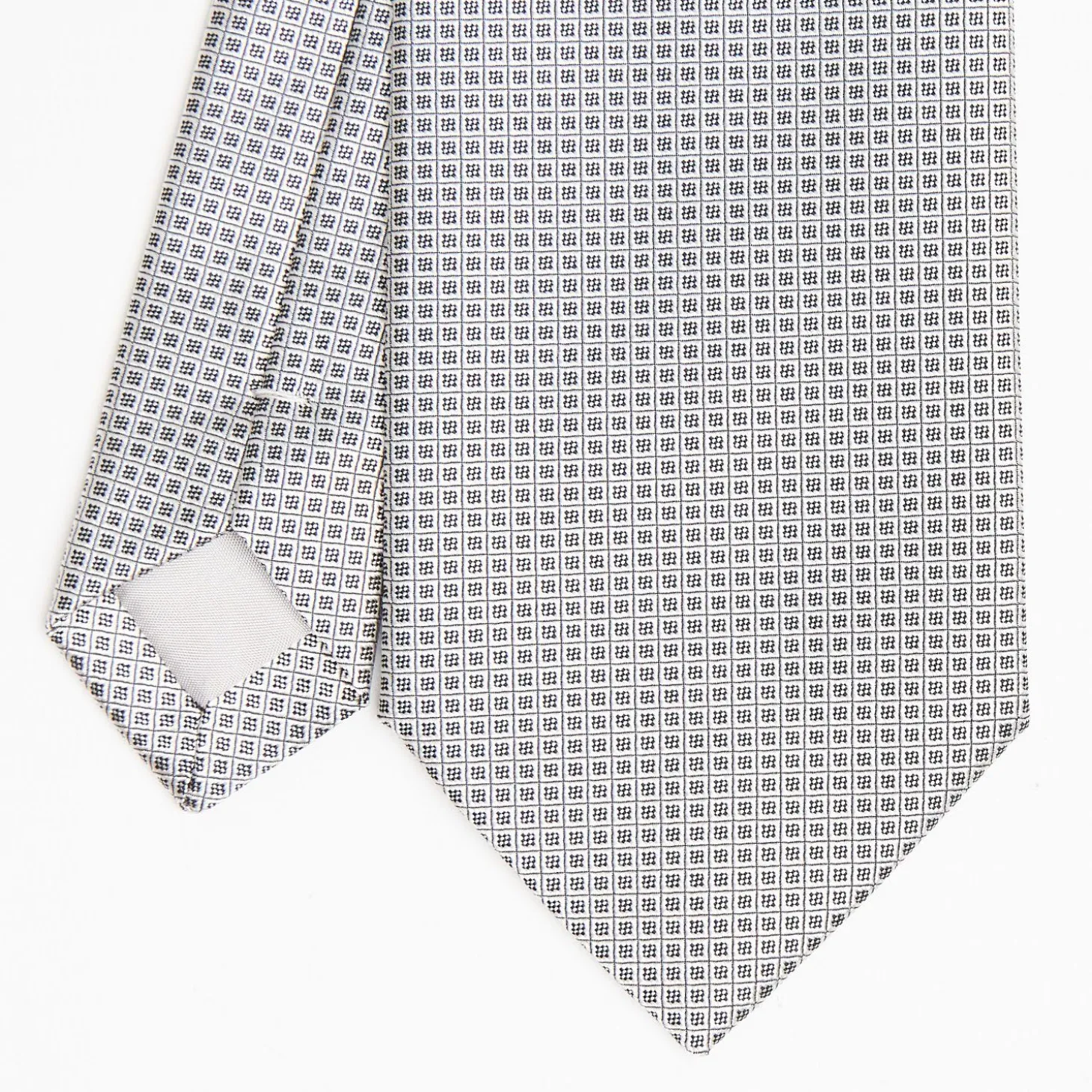 Light Grey Ceremonial Jacquard Silk Tie - Small Geometric Pattern