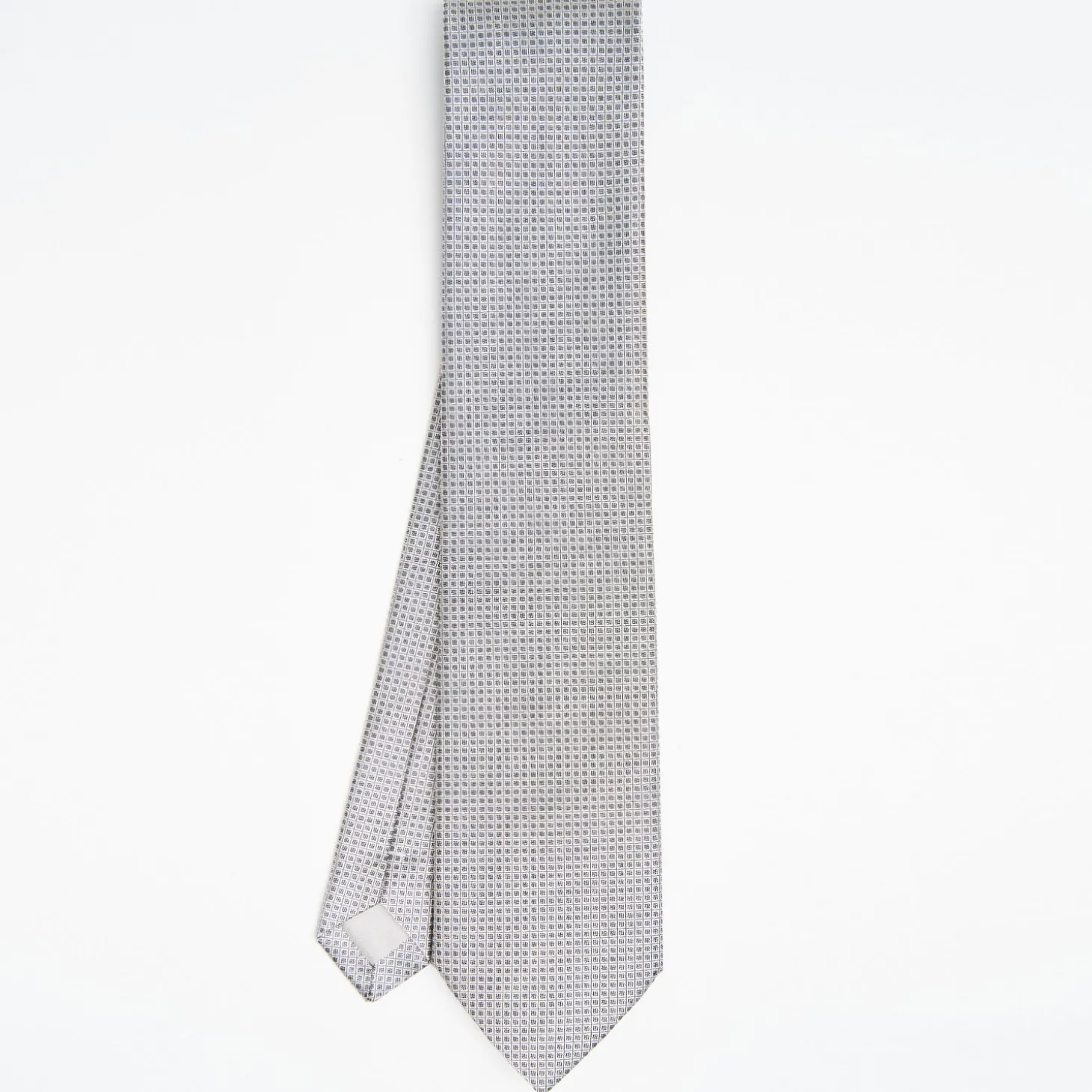 Light Grey Ceremonial Jacquard Silk Tie - Small Geometric Pattern