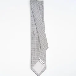 Light Grey Ceremonial Jacquard Silk Tie - Small Geometric Pattern