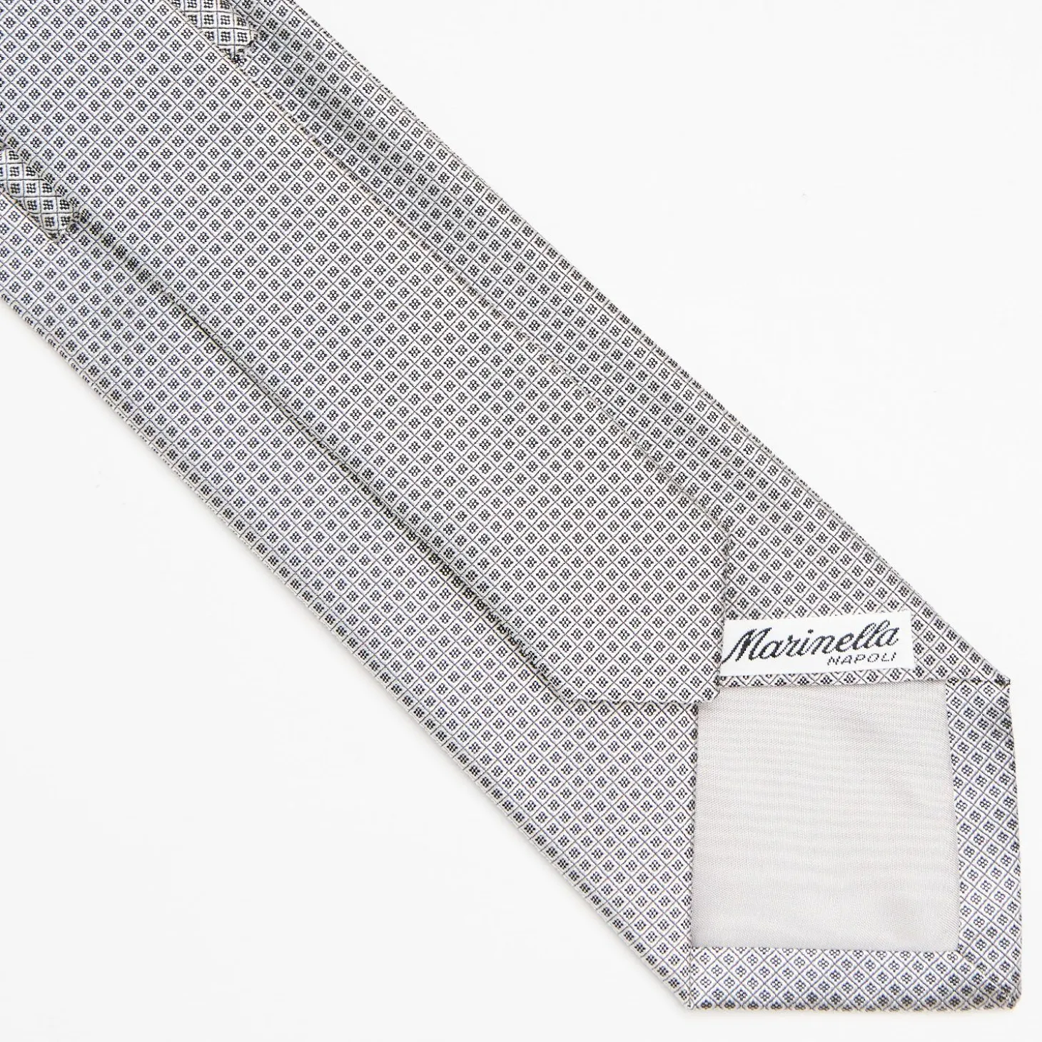 Light Grey Ceremonial Jacquard Silk Tie - Small Geometric Pattern