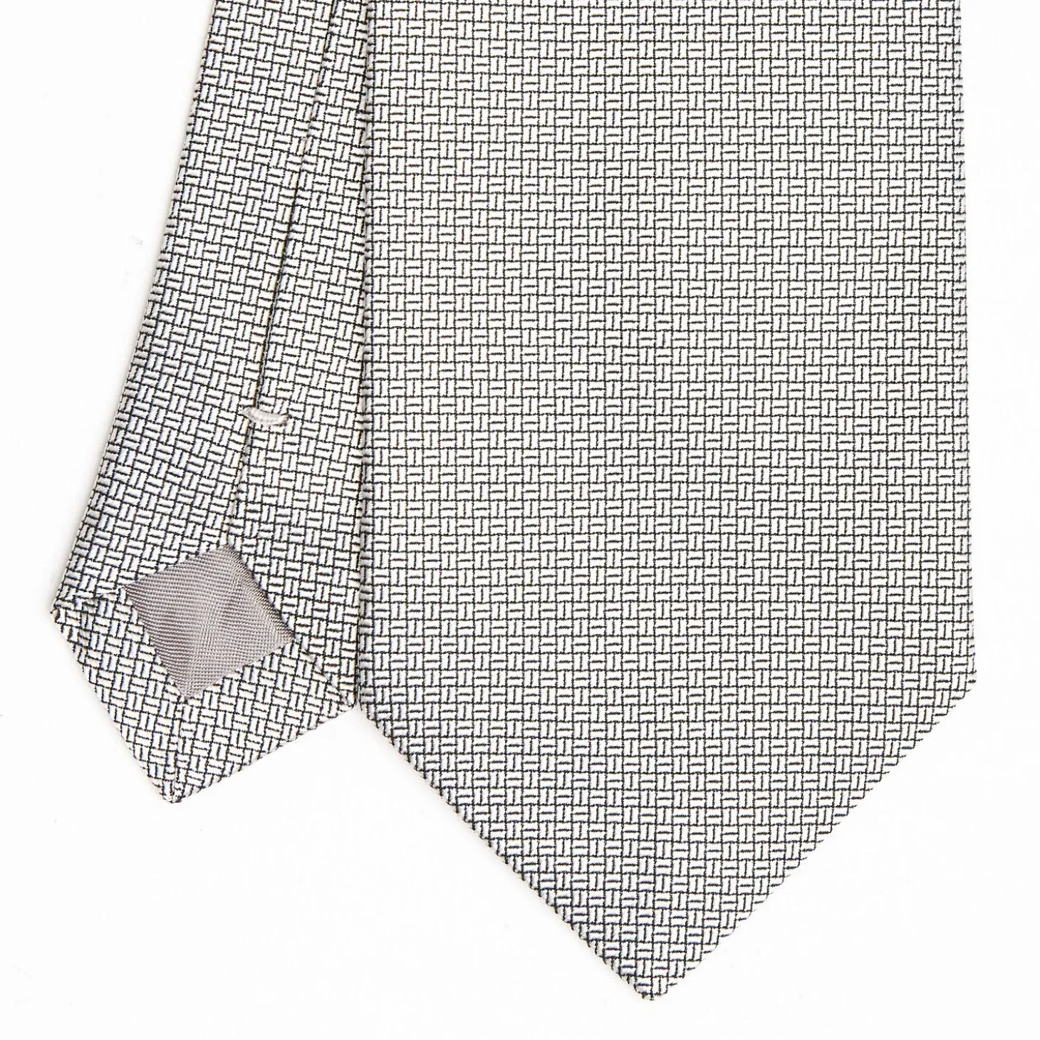 Light Grey Ceremonial Jacquard Silk Tie - Small Geometric Pattern